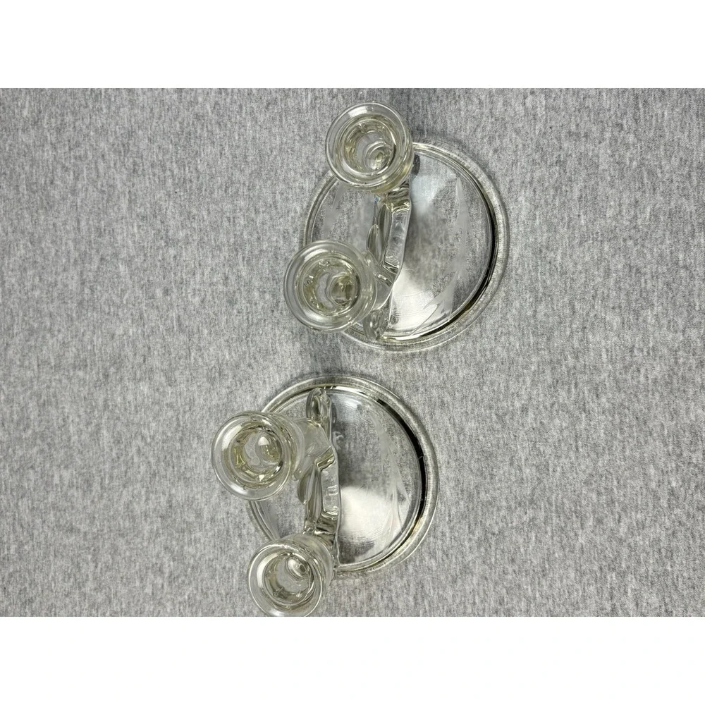 2 Glass Candle Holders VTG Jeanette 1950s Pair Clear Double‎ Lite 3375 Tulip Art